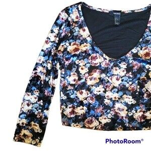 F21 VELVET FLORAL CROP TOP - S